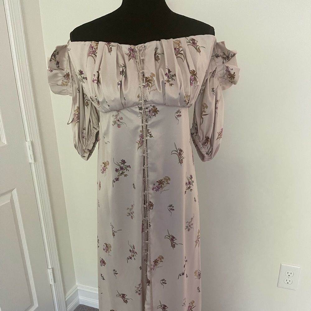 Overthesea Vintage off-shoulder midi dress floral print and balloon sleeves S - Picture 5 of 6